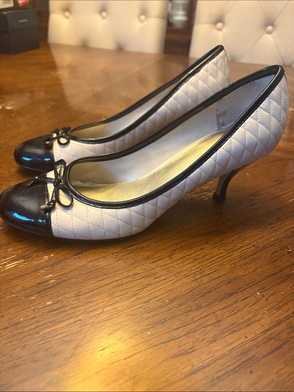 Nine West Classic Two-Tone Quilted Pumps - Black & Cream